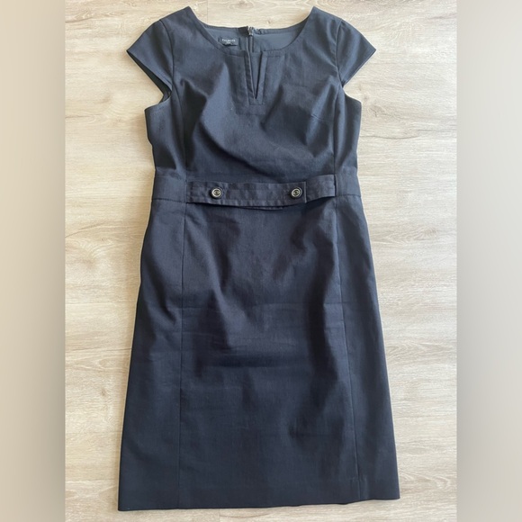 Talbot's Black Linen Blend Cap Sleeve Belted Dress Knee Length SZ 8P - Picture 1 of 10